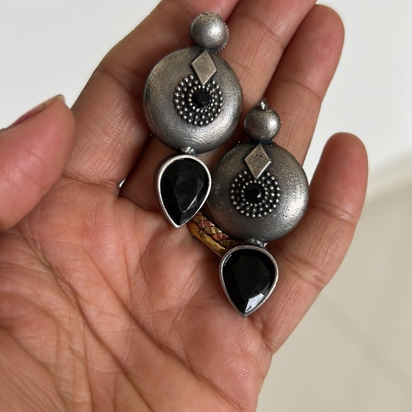 Beautiful Brass based Silver Replica Earrings pair with Antique polish - Picture 4 of 5
